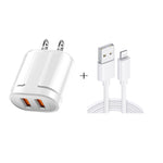 Carregador portátil de viagem USB duplo + cabo de dados USB para 8 pinos de 1 metro, ficha US