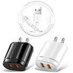 Carregador portátil de viagem USB duplo + cabo de dados USB para 8 pinos de 1 metro, ficha US