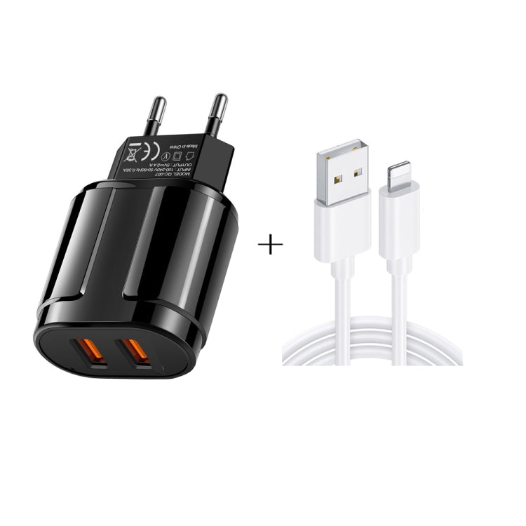 Carregador Portátil de Viagem USB Duplo + Cabo de Dados USB para 8 Pinos 1 Metro, Ficha EU