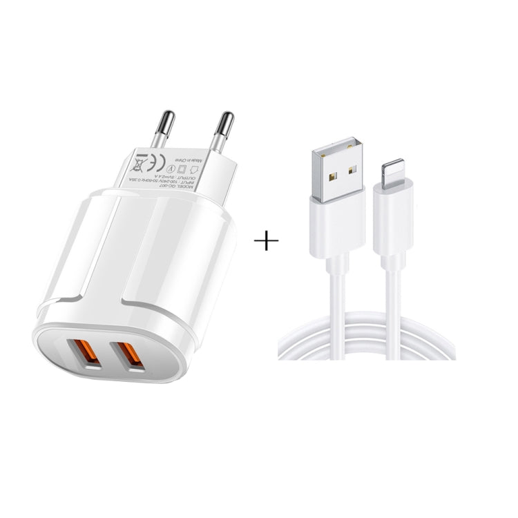 Carregador Portátil de Viagem USB Duplo + Cabo de Dados USB para 8 Pinos 1 Metro, Ficha EU