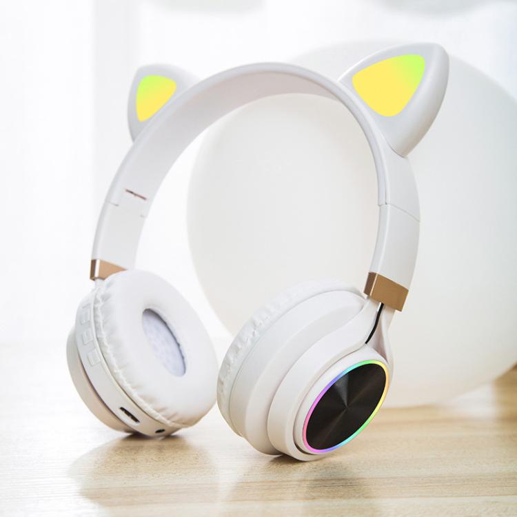 Auricular Com Fios P28 com Orelhas de Gato, Auscultadores Estéreo com Microfone