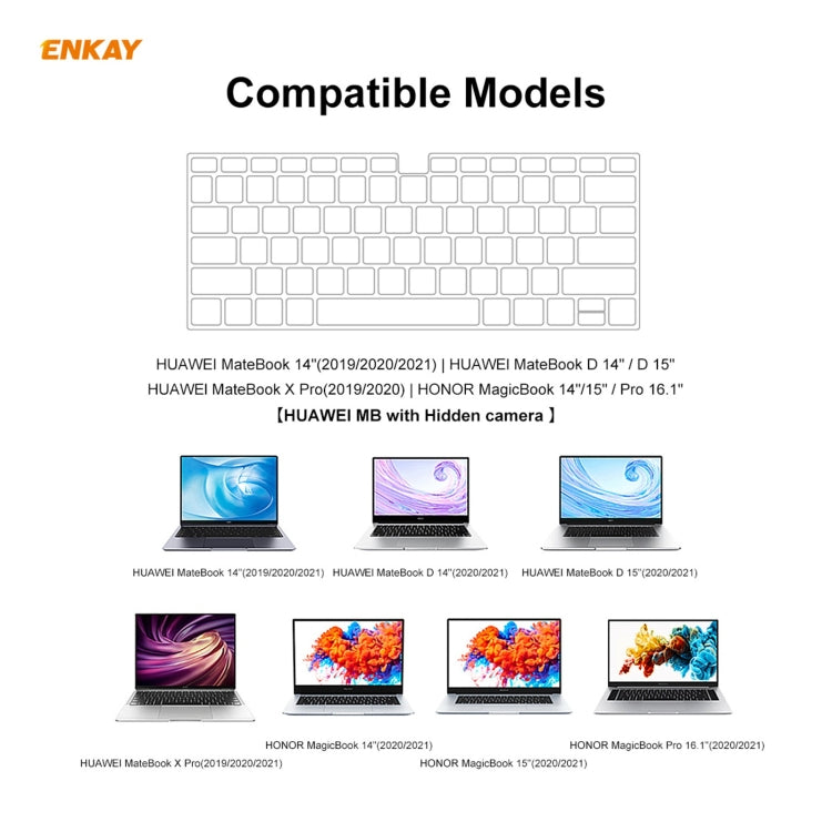 ENKAY Filme Protetor Ultraleve e Macio de Teclado TPU, Versão EUA, Para Huawei MateBook 14 polegadas, Para Honor MagicBook 14 / 15, Para Huawei MateBook D 14 polegadas / D 15,6 polegadas, Para Honor MagicBook Pro, Para Huawei MateBook X Pro (2019 / 2020)