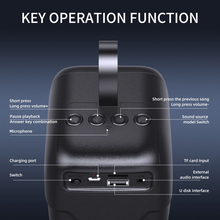 Coluna Bluetooth Portátil Cilíndrica BT08, Suporta Cartão TF / FM / AUX 3,5mm / Disco U