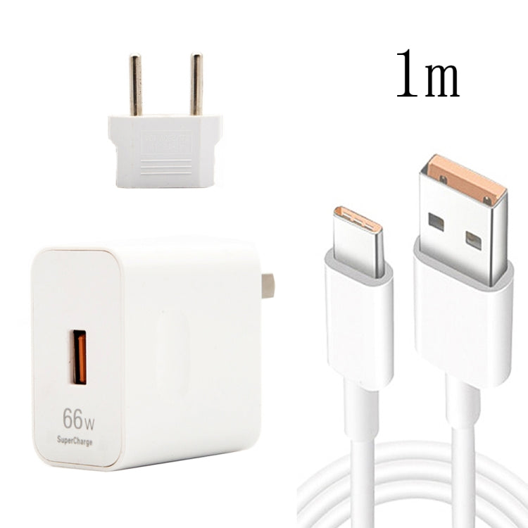 Carregador de Viagem USB de Carga Rápida 66W com Cabeça de Conversão para Plugue EU + Cabo de Dados USB para Type-C de Carga Flash 6A, Plugue EU, Plugue EU(1m), Plugue EU(1.5m), Plugue EU(2m)