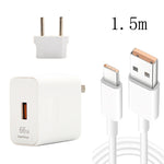Carregador de Viagem USB de Carga Rápida 66W com Cabeça de Conversão para Plugue EU + Cabo de Dados USB para Type-C de Carga Flash 6A, Plugue EU, Plugue EU(1m), Plugue EU(1.5m), Plugue EU(2m)