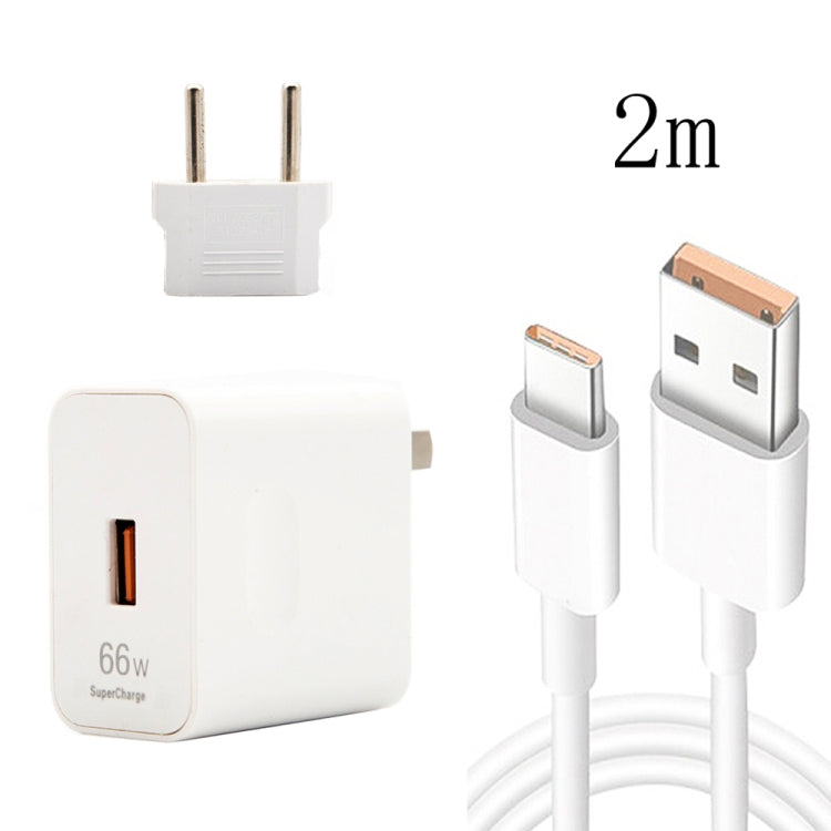 Carregador de Viagem USB de Carga Rápida 66W com Cabeça de Conversão para Plugue EU + Cabo de Dados USB para Type-C de Carga Flash 6A, Plugue EU, Plugue EU(1m), Plugue EU(1.5m), Plugue EU(2m)