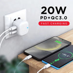 YSY-6087PD Carregador de Viagem de Dupla Carga Rápida 20W PD3.0 + QC3.0 com Cabo de Dados USB para Micro USB, Plugue EU, Plugue US, Plugue UK