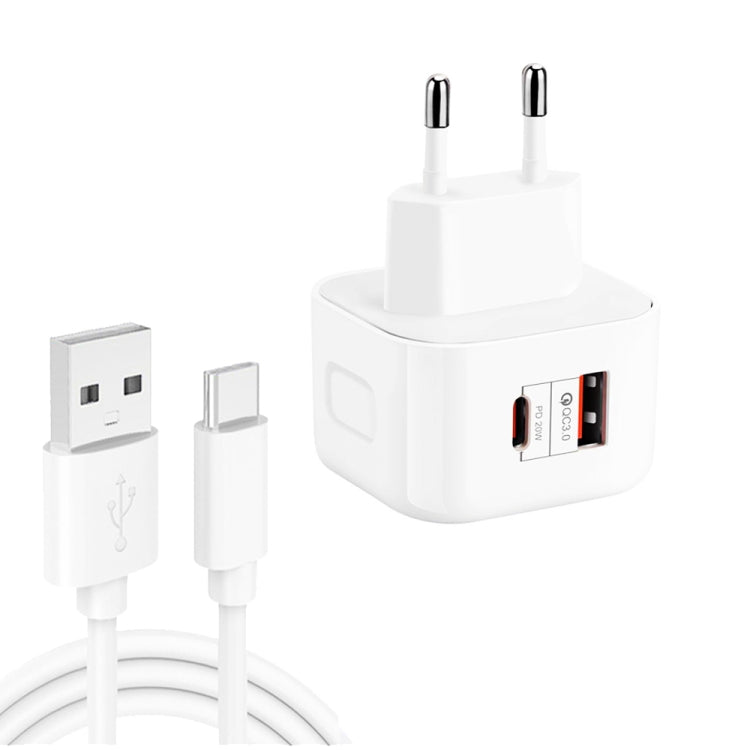 Carregador de Viagem Rápido Duplo 20W PD3.0 + QC3.0 YSY-6087PD com Cabo de Dados USB para Type-C, Ficha UE, Ficha EUA, Ficha Reino Unido