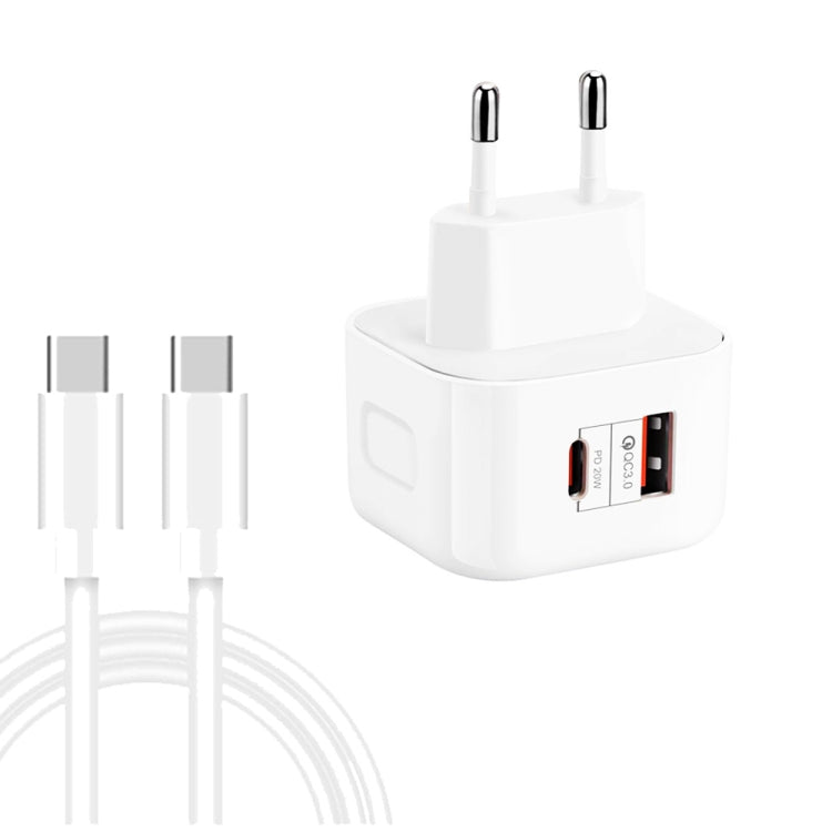 Carregador de Viagem Rápido Duplo 20W PD3.0 + QC3.0 YSY-6087PD com Cabo de Dados Type-C para Type-C, Ficha UE, Ficha EUA, Ficha Reino Unido