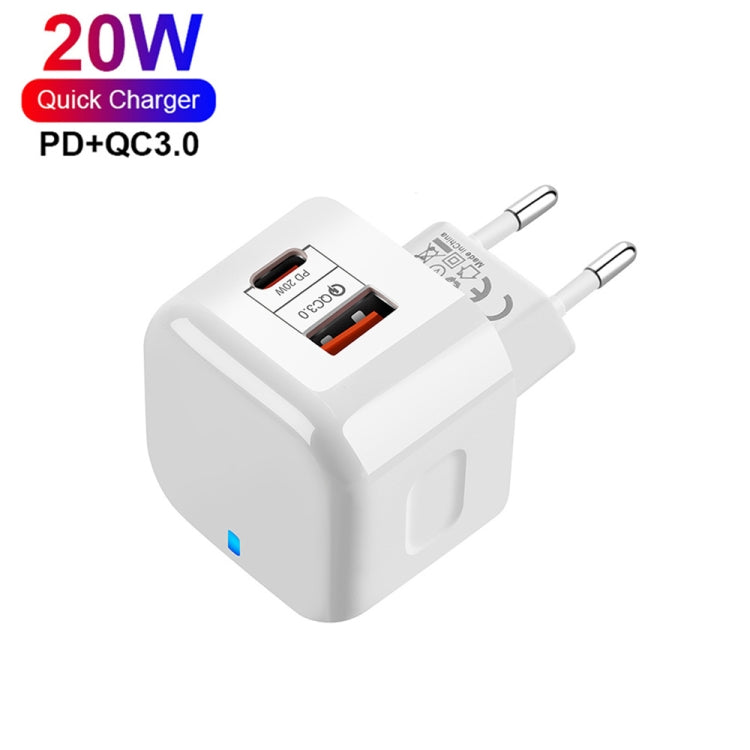 Carregador de Viagem Rápido Duplo 20W PD3.0 + QC3.0 YSY-6087PD com Cabo de Dados Type-C para Type-C, Ficha UE, Ficha EUA, Ficha Reino Unido