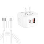Carregador de Viagem Rápido Duplo 20W PD3.0 + QC3.0 YSY-6087PD com Cabo de Dados Type-C para Type-C, Ficha UE, Ficha EUA, Ficha Reino Unido