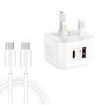 Carregador de Viagem Rápido Duplo 20W PD3.0 + QC3.0 YSY-6087PD com Cabo de Dados Type-C para Type-C, Ficha UE, Ficha EUA, Ficha Reino Unido