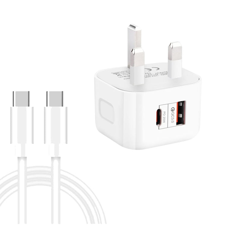 Carregador de Viagem Rápido Duplo 20W PD3.0 + QC3.0 YSY-6087PD com Cabo de Dados Type-C para Type-C, Ficha UE, Ficha EUA, Ficha Reino Unido