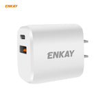 Carregador de Viagem Portátil ENKAY Hat-Prince U090 20W PD + QC 3.0 com Portas Duplas de Carga Rápida, Ficha EUA