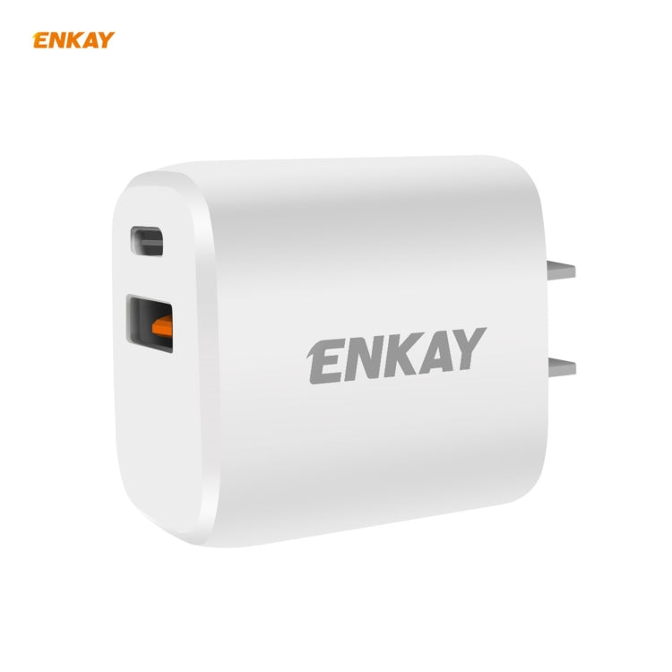 Carregador de Viagem Portátil ENKAY Hat-Prince U090 20W PD + QC 3.0 com Portas Duplas de Carga Rápida, Ficha EUA