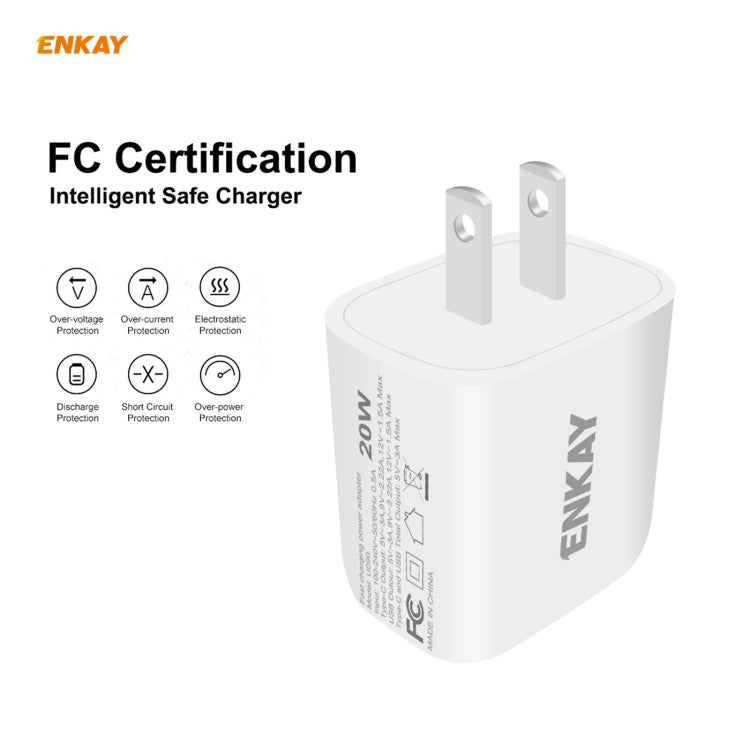 Carregador de Viagem Portátil ENKAY Hat-Prince U090 20W PD + QC 3.0 com Portas Duplas de Carga Rápida, Ficha EUA