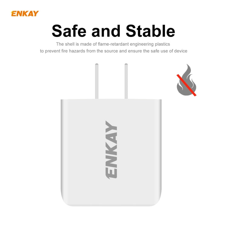 Carregador de Viagem Portátil ENKAY Hat-Prince U090 20W PD + QC 3.0 com Portas Duplas de Carga Rápida, Ficha EUA