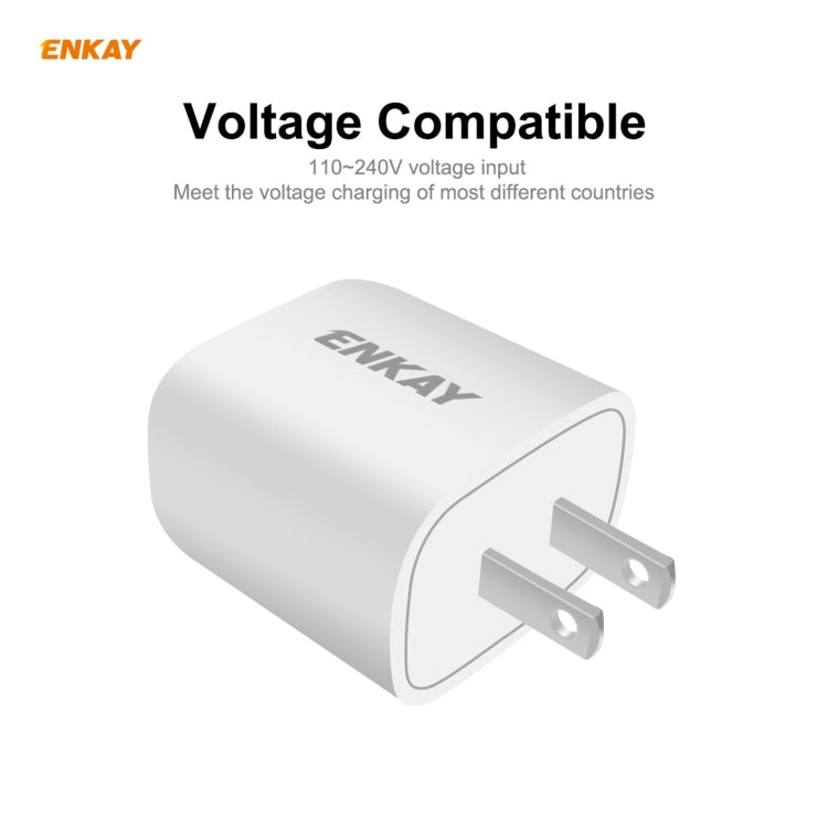 Carregador de Viagem Portátil ENKAY Hat-Prince U090 20W PD + QC 3.0 com Portas Duplas de Carga Rápida, Ficha EUA