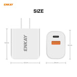 Carregador de Viagem Portátil ENKAY Hat-Prince U090 20W PD + QC 3.0 com Portas Duplas de Carga Rápida, Ficha EUA