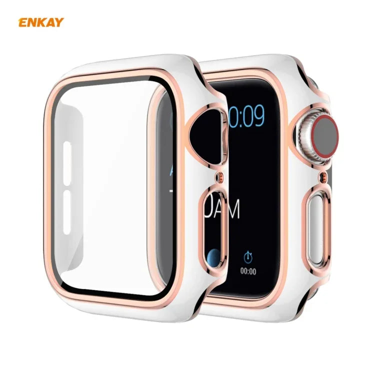 Capa PC Electroplated de Cobertura Total + Protetor de Vidro Temperado ENKAY Hat-Prince para Apple Watch Série 6 / 5 / 4 / SE 40mm, Para Apple Watch Série 6 / 5 / 4 / SE 40mm