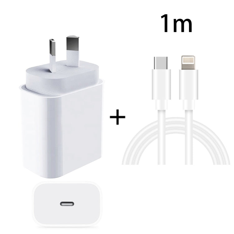 Adaptador de Energia de Carregador Rápido de Viagem PD 20W PD 3.0 com Cabo de Dados de Carga Rápida USB-C / Type-C para 8 Pinos, Ficha AU
