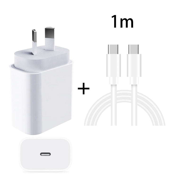 Adaptador de Energia de Carregador Rápido de Viagem 20W PD 3.0 com Cabo de Dados de Carga Rápida USB-C / Type-C para Type-C, Ficha AU, 1m, 2m