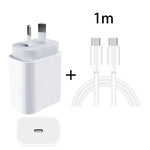 Adaptador de Energia de Carregador Rápido de Viagem 20W PD 3.0 com Cabo de Dados de Carga Rápida USB-C / Type-C para Type-C, Ficha AU, 1m, 2m