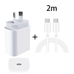 Adaptador de Energia de Carregador Rápido de Viagem 20W PD 3.0 com Cabo de Dados de Carga Rápida USB-C / Type-C para Type-C, Ficha AU, 1m, 2m