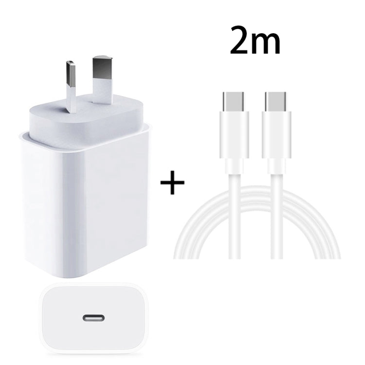 Adaptador de Energia de Carregador Rápido de Viagem 20W PD 3.0 com Cabo de Dados de Carga Rápida USB-C / Type-C para Type-C, Ficha AU, 1m, 2m