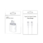 Adaptador de Energia de Carregador Rápido de Viagem 20W PD 3.0 com Cabo de Dados de Carga Rápida USB-C / Type-C para Type-C, Ficha AU, 1m, 2m