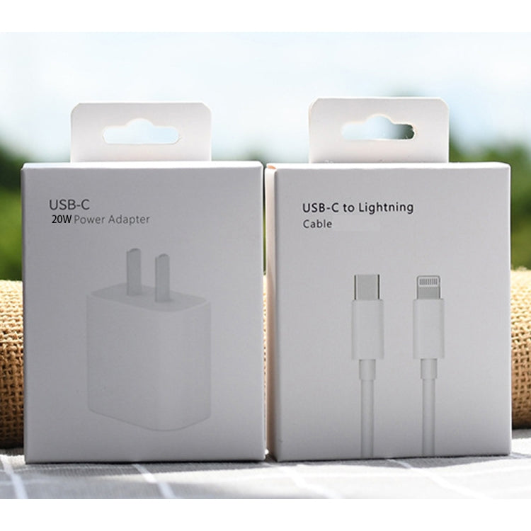 Carregador de Viagem PD 20W com Porta Única USB-C / Type-C + Conjunto de Cabo de Dados de Carga Rápida 3A PD3.0 USB-C / Type-C para 8 Pinos, Ficha US, Ficha US 20W + Cabo PD 1,5m, Ficha US 20W + Cabo PD 2m