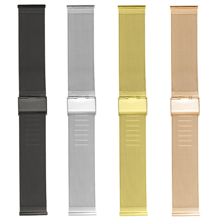 20mm Double Buckle Braided Fine Mesh Stainless Ssteel Metal Replacement Strap, black, Golden, rose gold, silver