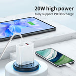 Carregador de Viagem de Dupla Carga Rápida 20W PD3.0+QC 3.0 para iPhone, Huawei, Samsung, Xiaomi, Plugue EU, Plugue US, Plugue AU