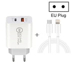 Carregador de Viagem de Carga Rápida 20W PD Type-C + QC 3.0 com Interface USB e Cabo de Dados de Carga Rápida USB-C / Type-C para 8 Pinos, Ficha EU, Ficha US, Ficha AU