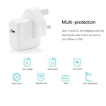 Carregador USB 12W + Cabo de Dados USB para 8 Pinos para Série iPad / iPhone / iPod, Ficha UK