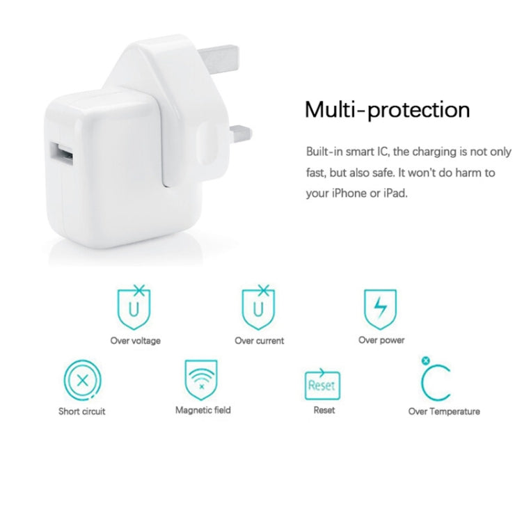 Carregador USB 12W + Cabo de Dados USB para 8 Pinos para Série iPad / iPhone / iPod, Ficha UK