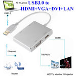 Conversor de Placa de Rede USB 3.0 4 em 1 para VGA + HDMI + DVI + RJ45 WS-03