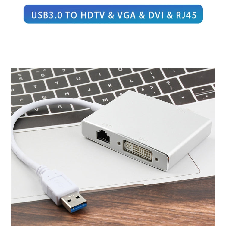 Conversor de Placa de Rede USB 3.0 4 em 1 para VGA + HDMI + DVI + RJ45 WS-03