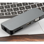 Adaptador Conversor Hub USB3.0 WS-11 8 em 1 Tipo-C para HDMI + VGA + SD + TF + RJ45 + PD + 2 x USB3.0