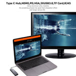 Adaptador Conversor Hub USB3.0 WS-11 8 em 1 Tipo-C para HDMI + VGA + SD + TF + RJ45 + PD + 2 x USB3.0
