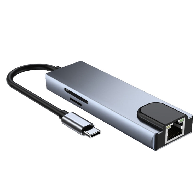 Adaptador HUB 6 em 1 Tipo-C para HDMI + RJ45 + SD / TF + PD + USB