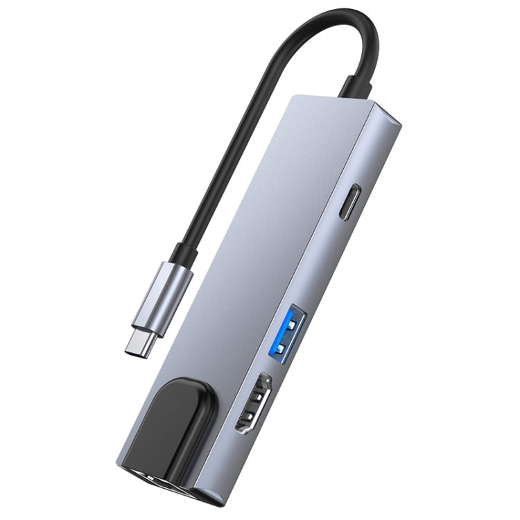 Adaptador HUB 6 em 1 Tipo-C para HDMI + RJ45 + SD / TF + PD + USB