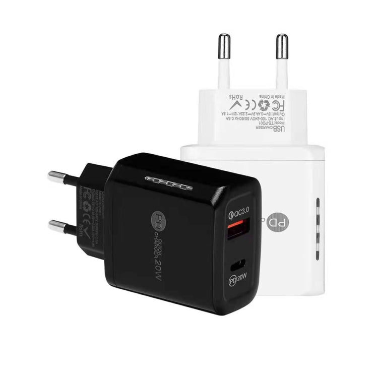 TE-PD01 Carregador Rápido com Duas Portas USB PD 20W + QC3.0 com Luz Indicadora, Ficha EU, Ficha EU