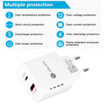TE-PD01 Carregador Rápido com Duas Portas USB PD 20W + QC3.0 com Luz Indicadora, Ficha EU, Ficha EU