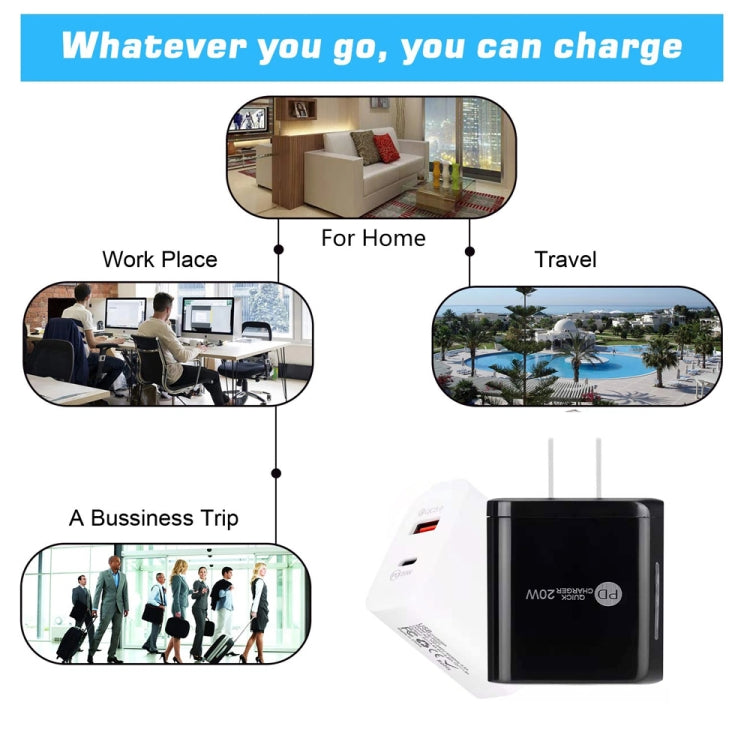 TE-PD01 Carregador Rápido com Duas Portas USB PD 20W + QC3.0 com Luz Indicadora, Ficha EU, Ficha EU