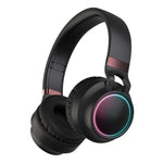 Auriculares Bluetooth 5.0 coloridos com LED, dobráveis, estéreo HiFi sem fios, com microfone, suporte para cartão TF e entrada AUX 3,5 mm
