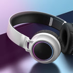 Auriculares Bluetooth 5.0 coloridos com LED, dobráveis, estéreo HiFi sem fios, com microfone, suporte para cartão TF e entrada AUX 3,5 mm