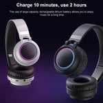 Auriculares Bluetooth 5.0 coloridos com LED, dobráveis, estéreo HiFi sem fios, com microfone, suporte para cartão TF e entrada AUX 3,5 mm