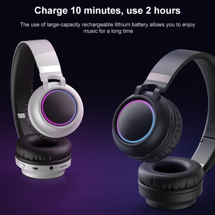 Auriculares Bluetooth 5.0 coloridos com LED, dobráveis, estéreo HiFi sem fios, com microfone, suporte para cartão TF e entrada AUX 3,5 mm