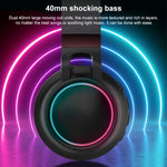 Auriculares Bluetooth 5.0 coloridos com LED, dobráveis, estéreo HiFi sem fios, com microfone, suporte para cartão TF e entrada AUX 3,5 mm
